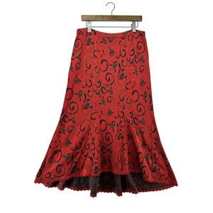 PERUVIAN CONNECTION  Tulip Skirt Size M 100% Pima Cotton Midi Fluted Flamenco